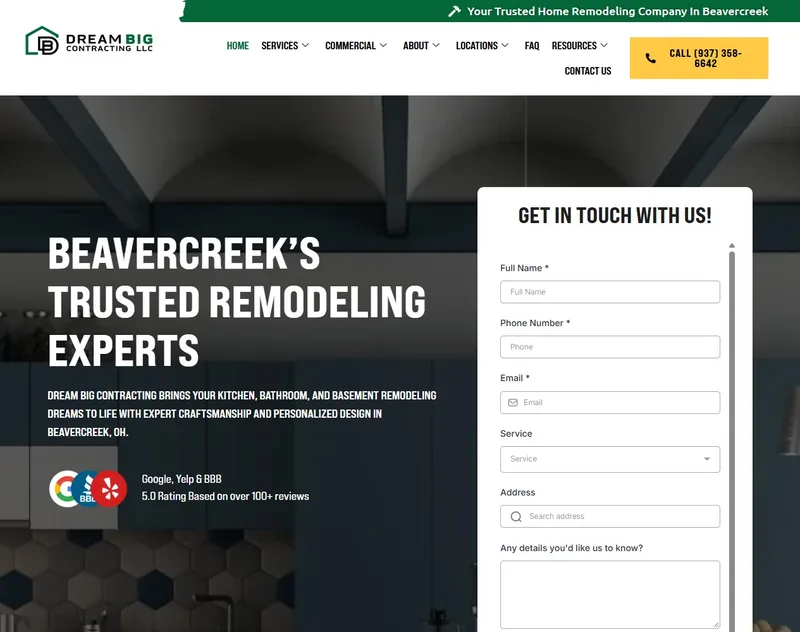 The Dream Big Contracting website homepage
